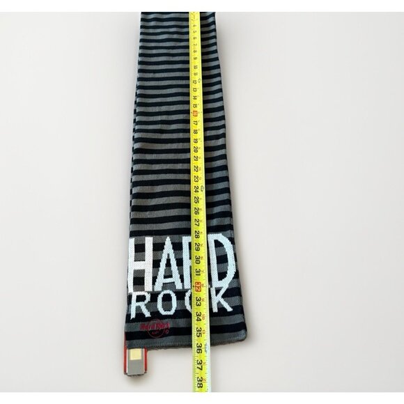 Hard Rock Cafe Striped Scarf Gray Black Unisex Winter Autumn Grunge Music NWT - Picture 8 of 9